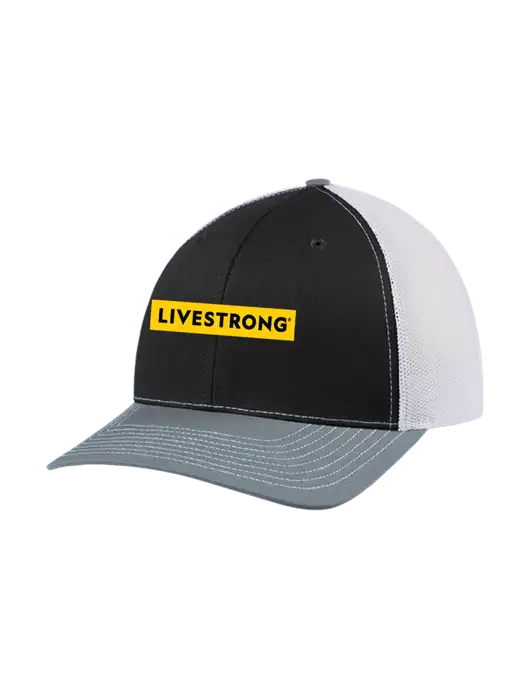 Richardson Adjustable Snapback Original 112 Trucker Cap Black/Light Heather Grey/White Mesh w/LIVESTRONG Logo