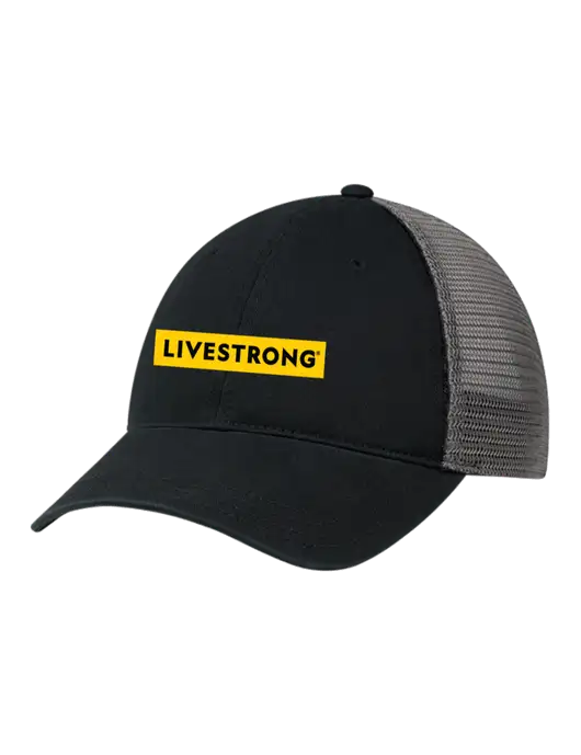 Richardson 111 Garment Washed Trucker Cap Black w/Charcoal Mesh w/LIVESTRONG Logo