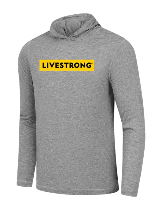 Luxury Active Light Grey Heather Lightweight Tri-Blend Wicking Long Sleeve Hoodie w/LIVESTRONG Logo