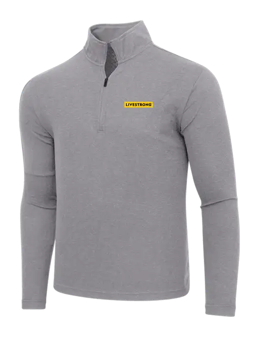 Adidas Medium Grey Melange 3 Stripes Quarter Zip Sweater w/LIVESTRONG Logo