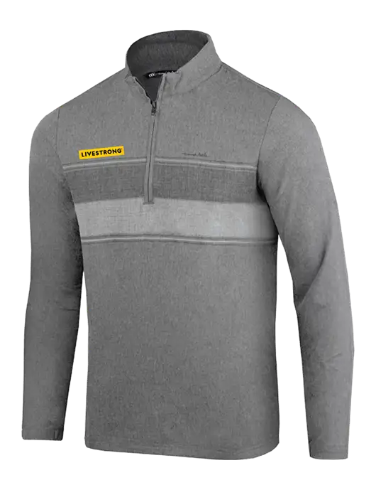 TravisMathew Balboa Chest Stripe Dark Grey Heather Quarter Zip w/LIVESTRONG Logo