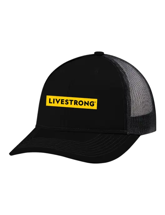 Snapback Ponytail Trucker Cap Black w/Black Mesh w/LIVESTRONG Logo