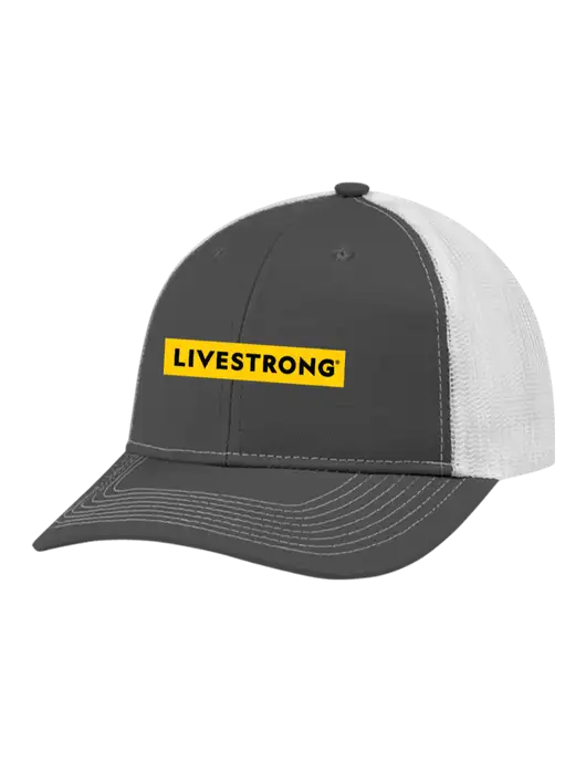 Snapback Ponytail Trucker Cap Dark Grey w/White Mesh w/LIVESTRONG Logo