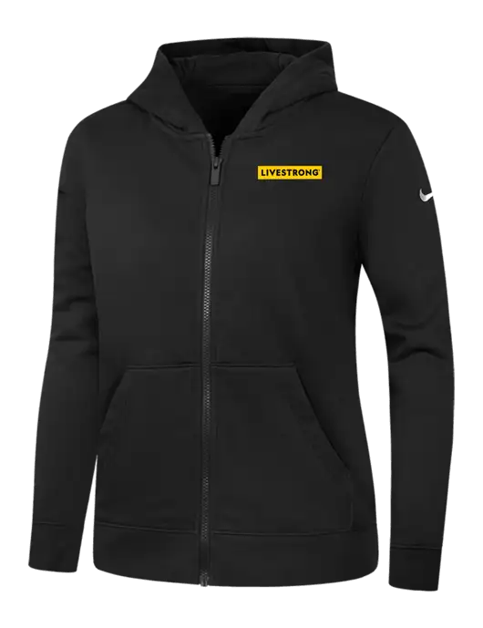 Nike Womens Club Fleece Sleeve Swoosh Full-Zip Black Hoodie w/LIVESTRONG Logo