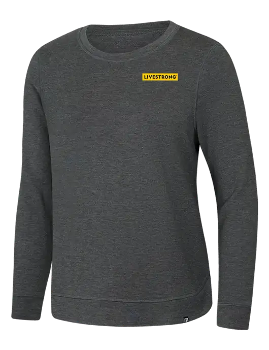 TravisMathew Womens Dark Grey Heather Lightweight Long Weekend Crew w/LIVESTRONG Logo