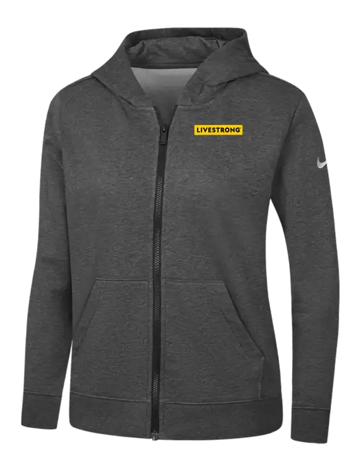 Nike Womens Club Fleece Sleeve Swoosh Full-Zip Charcoal Heather Hoodie w/LIVESTRONG Logo