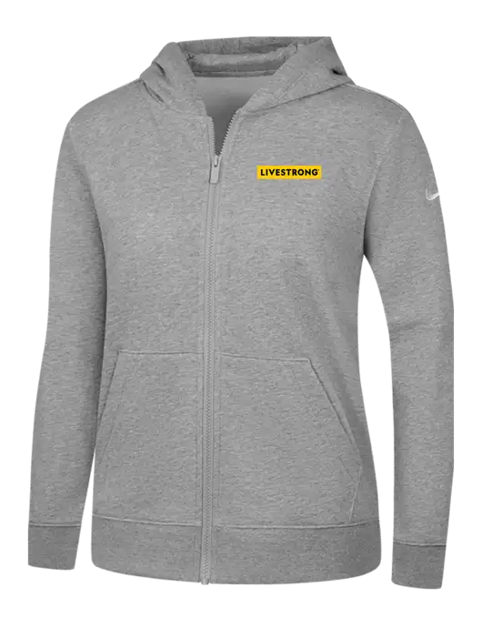 Nike Womens Club Fleece Sleeve Swoosh Full-Zip Dark Grey Heather Hoodie w/LIVESTRONG Logo