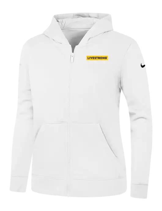 Nike Womens Club Fleece Sleeve Swoosh Full-Zip White Hoodie w/LIVESTRONG Logo