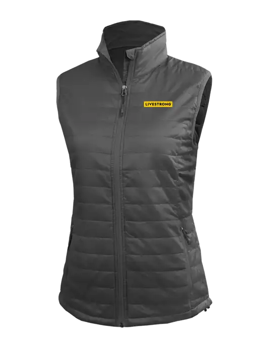 Womens Packable Dark Grey Puffy Vest w/LIVESTRONG Logo