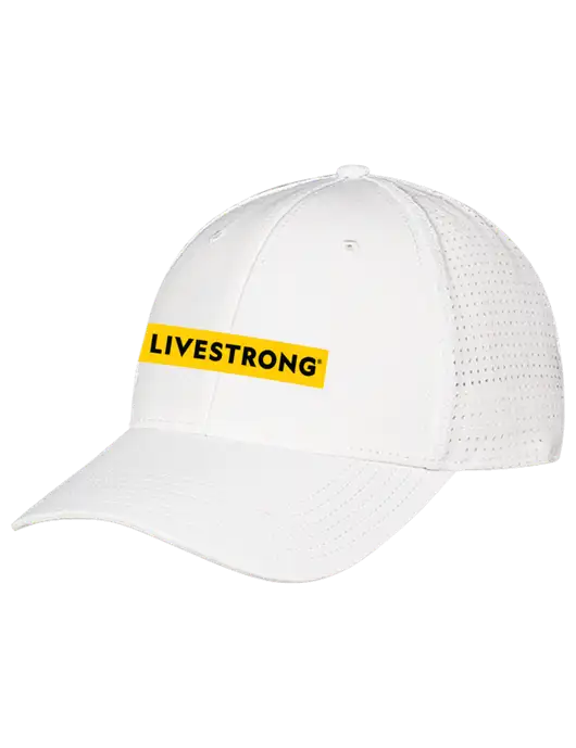 White Performance Stretchable Cap Hook & Loop w/LIVESTRONG Logo