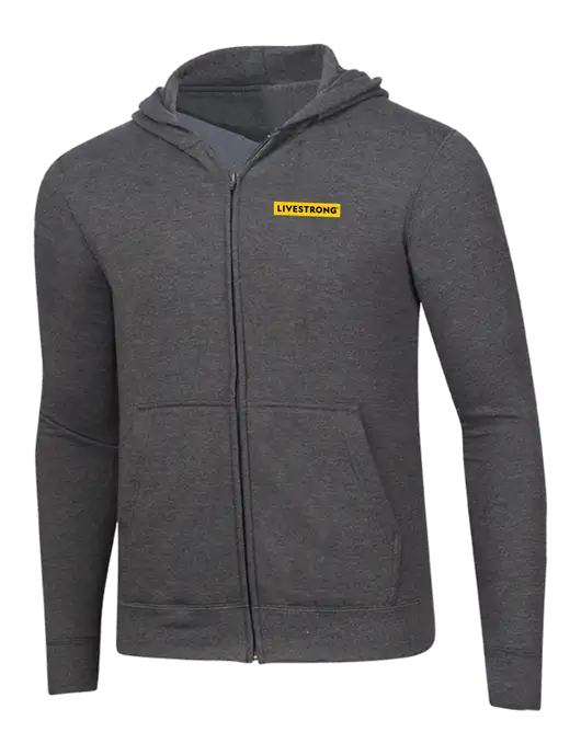 Dark Heather Grey 8.5 oz Ring Spun Zip Hooded Sweatshirt w/LIVESTRONG Logo