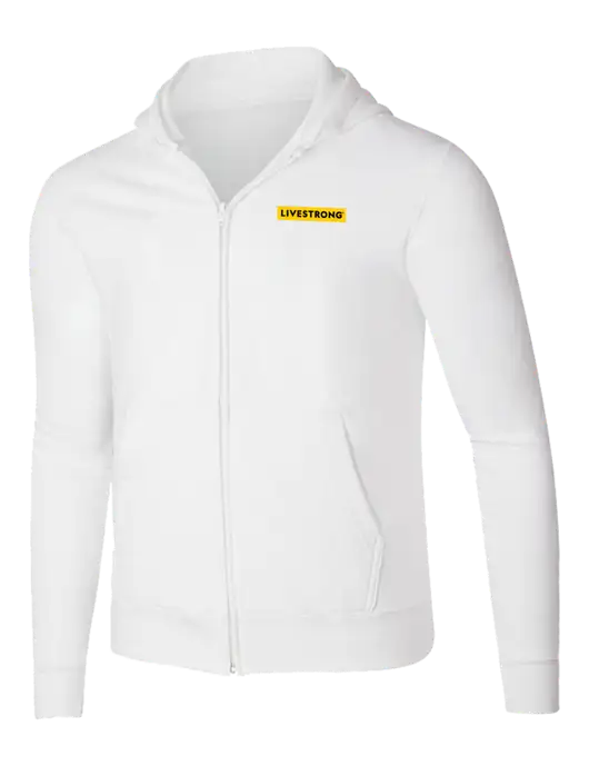 White 8.5 oz Ring Spun Zip Hooded Sweatshirt w/LIVESTRONG Logo