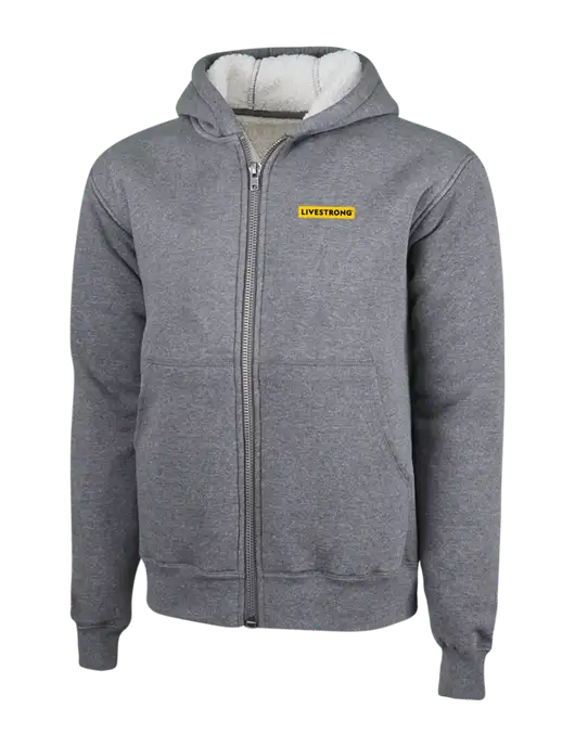 Cornerstone Grey Heather Heavyweight Sherpa Lined Hooded Fleece Jacket w/LIVESTRONG Logo