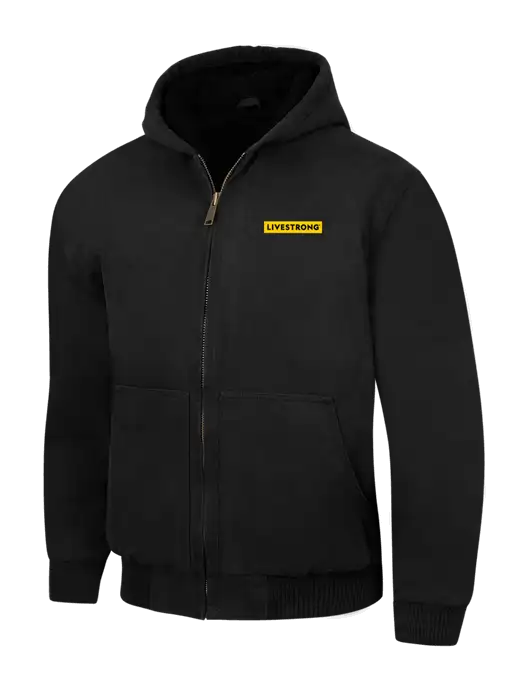 CornerStone Black Washed Duck Cloth Insulated Hooded Work Jacket w/LIVESTRONG Logo