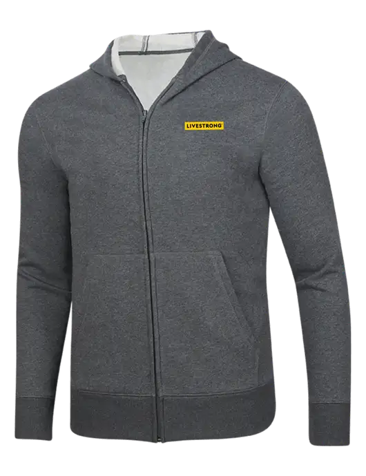 Full-Zip Dark Grey Heather Heavyweight Hooded Sweatshirt w/LIVESTRONG Logo