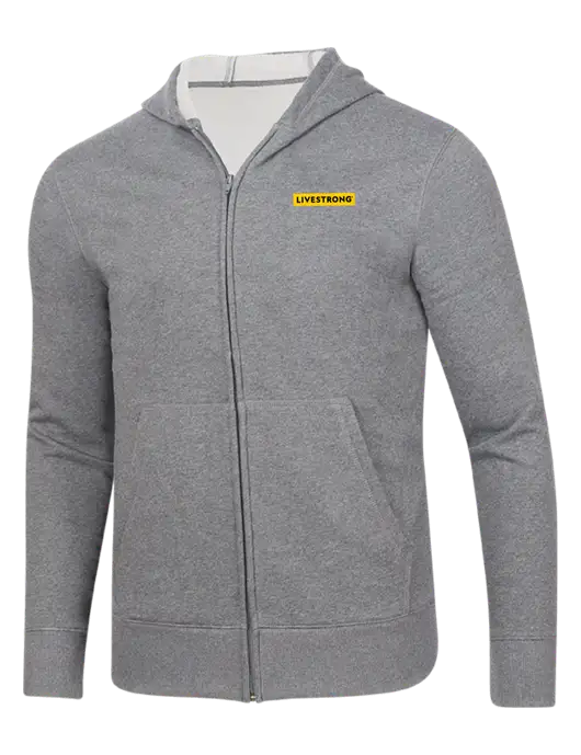 Full-Zip Medium Grey Heather Heavyweight Hooded Sweatshirt w/LIVESTRONG Logo