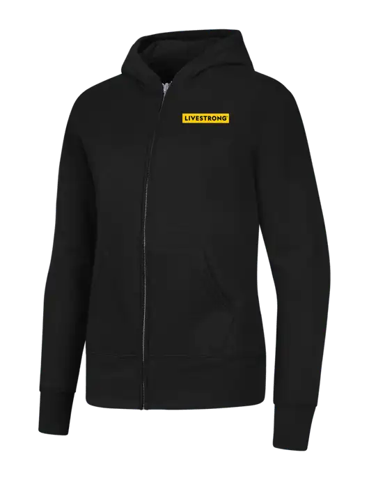 Jet Black Womens Core Fleece Full-Zip Hooded Sweatshirt w/LIVESTRONG Logo