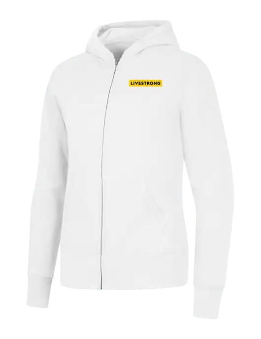 White Womens Core Fleece Full-Zip Hooded Sweatshirt w/LIVESTRONG Logo