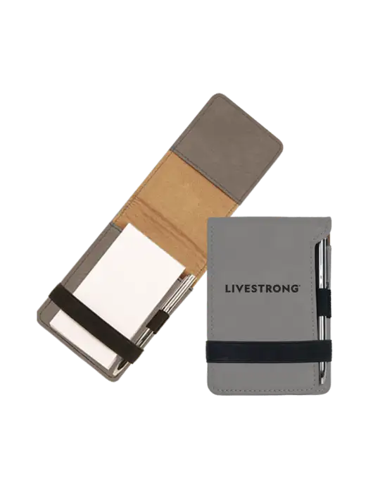 Grey Leatherette Mini Notepad with Pen,  3.25 x 4.75 w/LIVESTRONG Logo