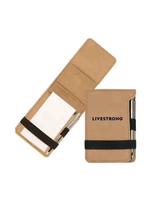 Tan Leatherette Mini Notepad with Pen,  3.25 x 4.75 w/LIVESTRONG Logo