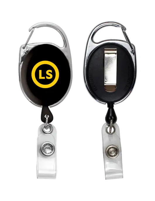 Black Carabiner Style Badge Reel and Badge Holder w/LS Circle Logo