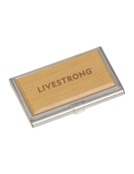 Wood & Silver Business Card Case w/LIVESTRONG Logo